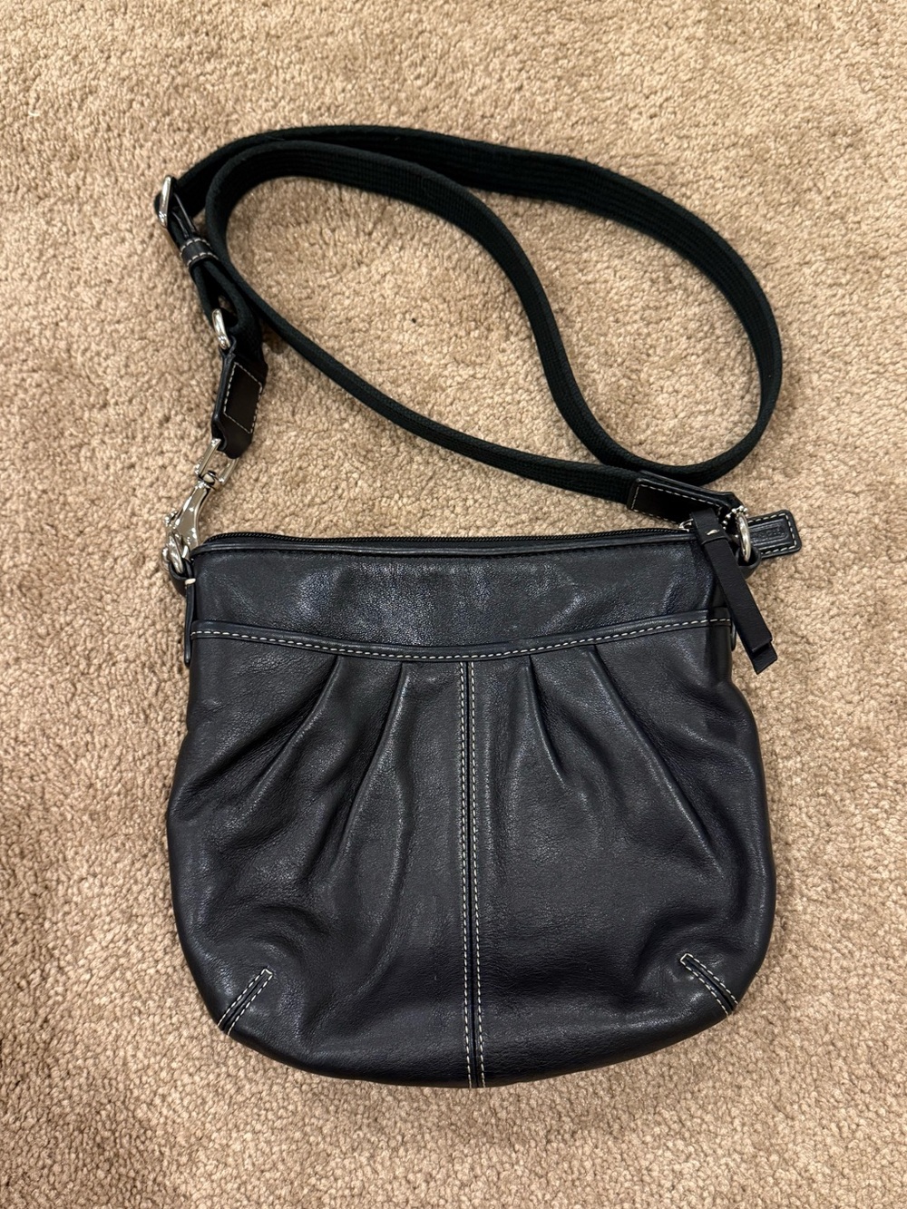 Coach Black Leather Crossbody Bag with Pleat Detail
